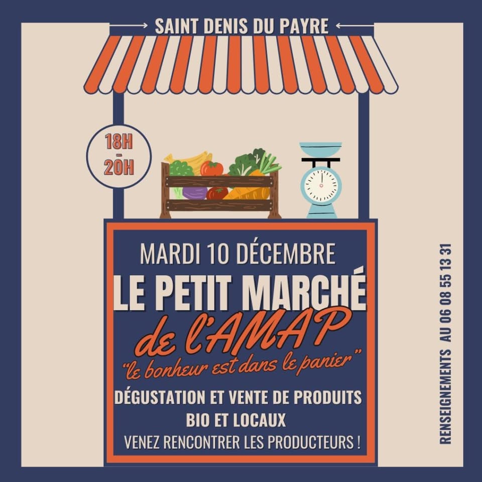 Petit marché de producteurs mardi 10 décembre 2024 à St Denis du Payré